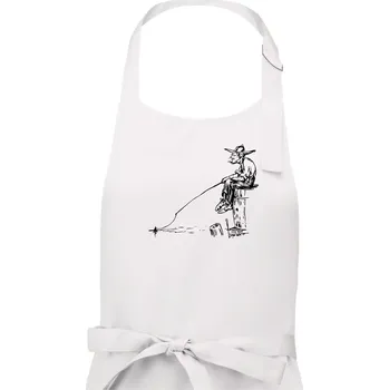 Kuchyňská zástěra Kreslený rybář na pařezu - Pánská zástěra na vaření - Univerzální velikost ( Bílá )