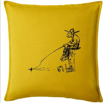 Polštář Kreslený rybář na pařezu - Polštář 50x50 - 50x50 - Pouze potah ( Žlutá )