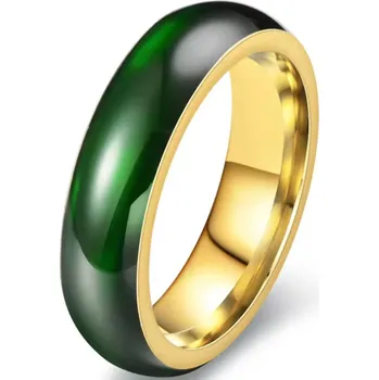 Prsten Elegantní Zlatý Prstýnek se Zeleným Kamenem, Stylová Ocel Chirurgická