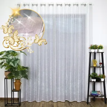 Obraz Hotová záclona batyst se stříbrnou nití, efekt námrazy, oka 200x250 cm se zátěžovým lankem