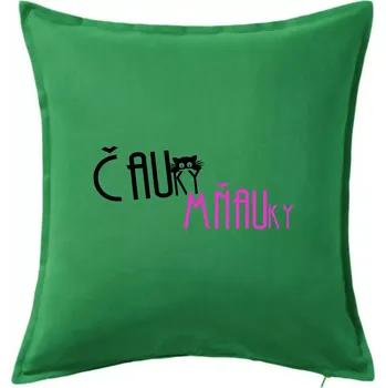 Polštář Čauky mňauky - Polštář 50x50 - 50x50 - Včetně výplně ( Středně zelená )