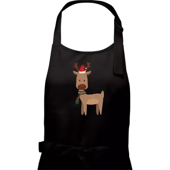 Kuchyňská zástěra Vánoční sob - Dámská zástěra na vaření - Univerzální velikost ( Černá )