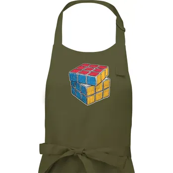 Kuchyňská zástěra Rubikova kostka kreslená - Pánská zástěra na vaření - Univerzální velikost ( Khaki )
