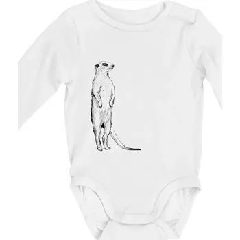 Surikata černá kresba - Body kojenecké s dlouhým rukávem - Dlouhý r. 6-12 měs ( Bílá )