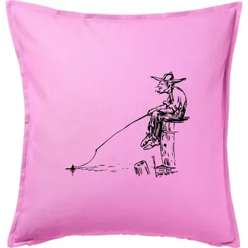 Polštář Kreslený rybář na pařezu - Polštář 50x50 - 50x50 - Pouze potah ( Růžová )