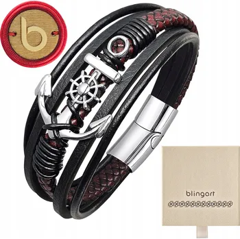 Náramek Pánský kožený náramek, chirurgická ocel 316L, hnědá kotva BLINGART