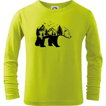 Dětská móda Medvěd ilustrace - Triko dětské Long Sleeve - 146 cm/10 let ( Limetková )