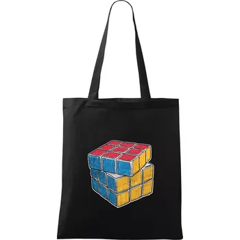 Rubikova kostka kreslená - Taška bavlněná - 42 x 38 cm ( Černá )
