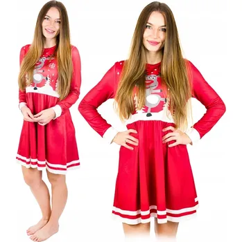 Dámské šaty ŠATY VÁNOČNÍ DÁMSKÉ ČERVENÉ MIKULÁŠSKÉ ROZŠÍŘENÉ MIDI SVÁTKY