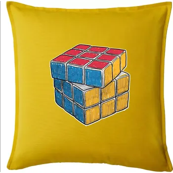 Polštář Rubikova kostka kreslená - Polštář 50x50 - 50x50 - Pouze potah ( Žlutá )