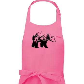 Kuchyňská zástěra Medvěd ilustrace - Pánská zástěra na vaření - Univerzální velikost ( Růžová )