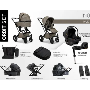 Kočárek Moon PIÚ ORBIT Set Black matt 2026 Barva: Mud