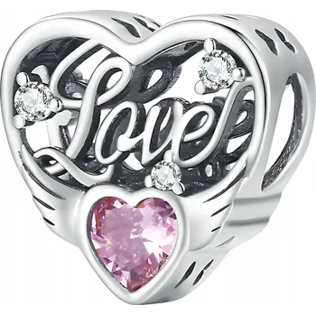 Přívěsek Přívěsek CHARMS STŘÍBRO 925 Srdce Láska S Růžovým Kamenem Korálek