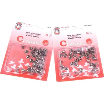 Nýty duté KOH-I-NOR nikl karta 20ks dvoudílné, barva Nikl