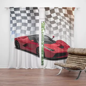 Závěs Sablio Závěs Ferrari Závodní vlajka: 2ks 140x250cm