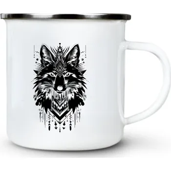 Geometrická liška, černý potisk - Plechový hrnek VELKÝ 400ml (500 ml po okraj) - 400 ml