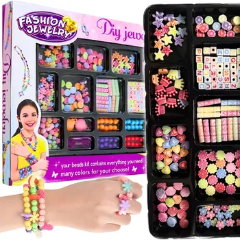 Dětské navlékací korálky SADA NA VÝROBU NÁRAMKŮ KORÁLKY A DOPLŇKY