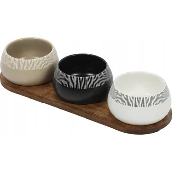 KERAMICKÉ MISKY NA POCHUTINY 3 KS S TÁCEM Z AKÁCIOVÉHO DŘEVA