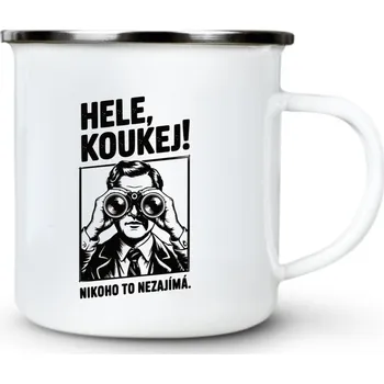 Hele, koukej! Nikoho to nezajímá. černý tisk - Plechový hrnek VELKÝ 400ml (500 ml po okraj) - 400 ml