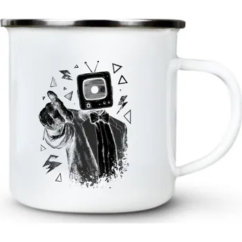 Retro TV man, černý tisk - Plechový hrnek VELKÝ 400ml (500 ml po okraj) - 400 ml