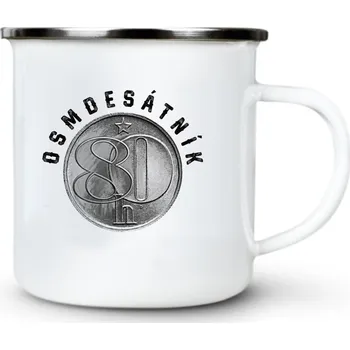Osmdesátník, ideální dárek k narozeninám, bílý potisk - Plechový hrnek VELKÝ 400ml (500 ml po okraj) - 400 ml