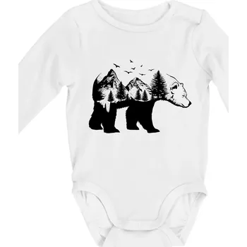 Kojenecký body Medvěd ilustrace - Body kojenecké s dlouhým rukávem - Dlouhý r. do 3 měs ( Bílá )