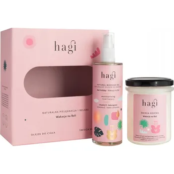 Kosmetická sada Hagi Dovolená na Bali sada: sójová svíčka 215ml + tělový olej 100ml