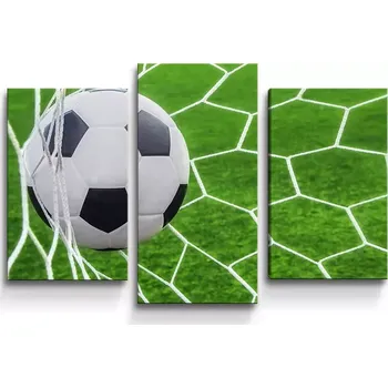 Obraz Sablio Obraz - 3-dílný Fotbalový míč v bráně - 75x50 cm