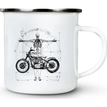 Vitruviánský motorkář, černý tisk - Plechový hrnek VELKÝ 400ml (500 ml po okraj) - 400 ml