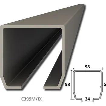profil samonosné brány MEDIO IX, nerez, 3 m - nerezový C profil samonosné brány 98 x 98 x 5 mm, nerez, výrobce Combi Arialdo, délka 3 m nebo 6 m, cena za kus
