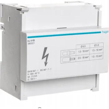 Rozvaděč HAGER ROZVODNÝ BLOK 80A 4 PÓLY LIŠTA TH35 1x16/8x10 KJ01B