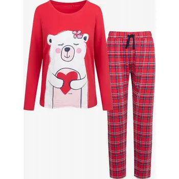 Dámské noční prádlo Dámské zimní pyžamo červené L Medvídek Endo