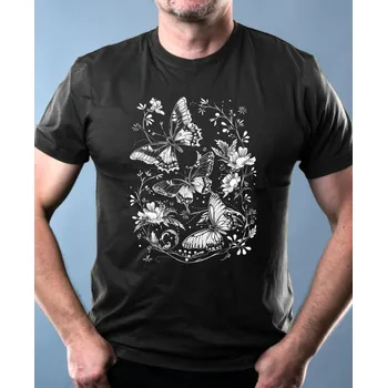 Zahrada motýlích křídel, bílý potisk - Pánské tričko Basic - Nejoblíbenější - 4XL