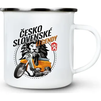 Jawa Pionýr - oranžový - ČESKOSLOVENSKÉ LEGENDY, V35 - Plechový hrnek VELKÝ 400ml (500 ml po okraj) - 400 ml