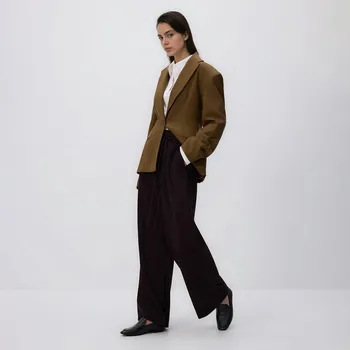 Dámské kalhoty Reserved - Široké kalhoty s pukem - bordó - 965BU-53M - 965BU-53M-M