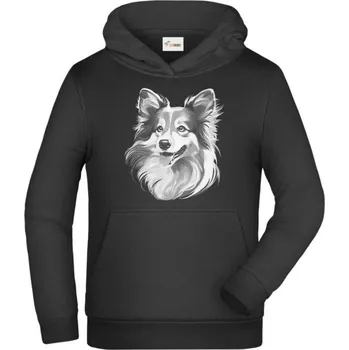 Pánské tričko Sheltie, bílý tisk - Dětská mikina s kapucí - 152 cm