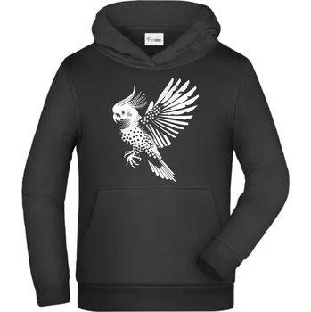 Pánské tričko Exotický geo-pták, bílý potisk - Dětská mikina s kapucí - 116 cm