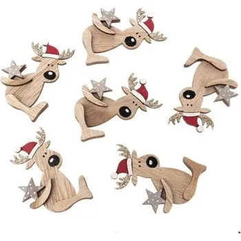 Vánoční dekorace Dřevěný sobík s čepicí 6 ks