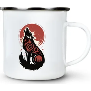 Vlk pod Měsícem - Plechový hrnek VELKÝ 400ml (500 ml po okraj) - 400 ml