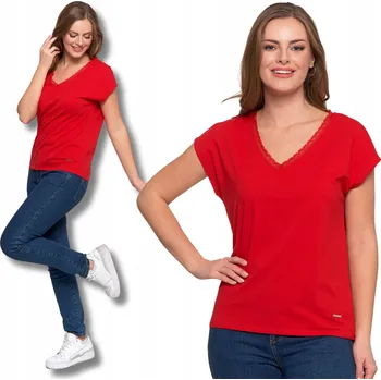 Dámská košile BAVLNĚNÁ DÁMSKÁ BLŮZKA S KRAJKOVÝM VÝSTŘIHEM MORAJ ČERVENÁ L