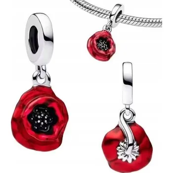 Přívěsek Charms červený květ mak beads ze stříbra přívěsek stříbro 925