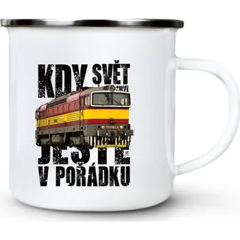 Lokomotiva řady 754 "Brejlovec", V4, Kdy svět byl ještě v pořádku - Plechový hrnek VELKÝ 400ml (500 ml po okraj) - 400 ml