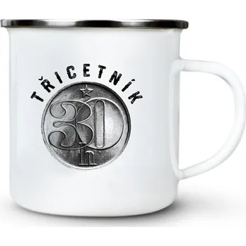 Třicetník, ideální dárek k narozeninám, bílý potisk - Plechový hrnek VELKÝ 400ml (500 ml po okraj) - 400 ml