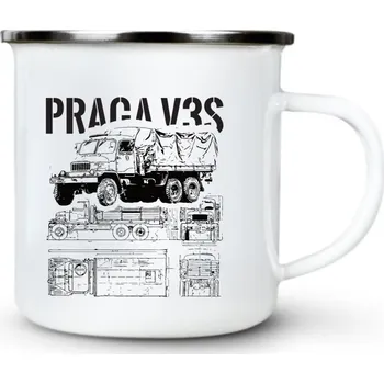Pánské oblečení PRAGA V3S, V2 - bílý tisk - Plechový hrnek VELKÝ 400ml (500 ml po okraj) - 400 ml