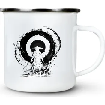 Pánské oblečení Osamělý válečník, černý tisk - Plechový hrnek VELKÝ 400ml (500 ml po okraj) - 400 ml