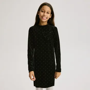 Dívčí šaty Reserved - Sametové šaty s mašlí - černý - 275FW-99X - 275FW-99X-164