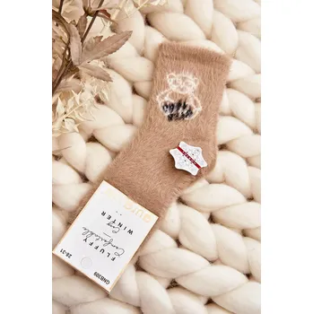 Dívčí tričko Dětské chlupaté ponožky s medvědem béžové 32-35