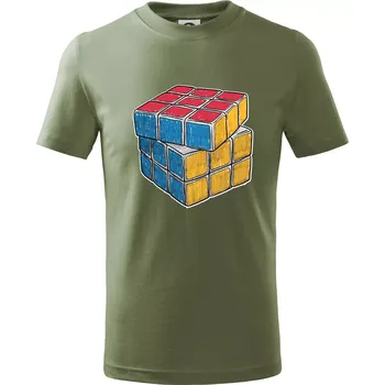 Rubikova kostka kreslená - Tričko dětské bavlněné - 104-110cm / 3-4 roky ( Khaki )