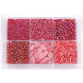 Korálek Korálky skleněné v sadě cca 80 g červené odstíny, barva Červené odstíny