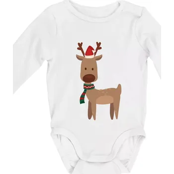 Kojenecké oblečení Vánoční sob - Body kojenecké s dlouhým rukávem - Dlouhý r. 6-12 měs ( Bílá )